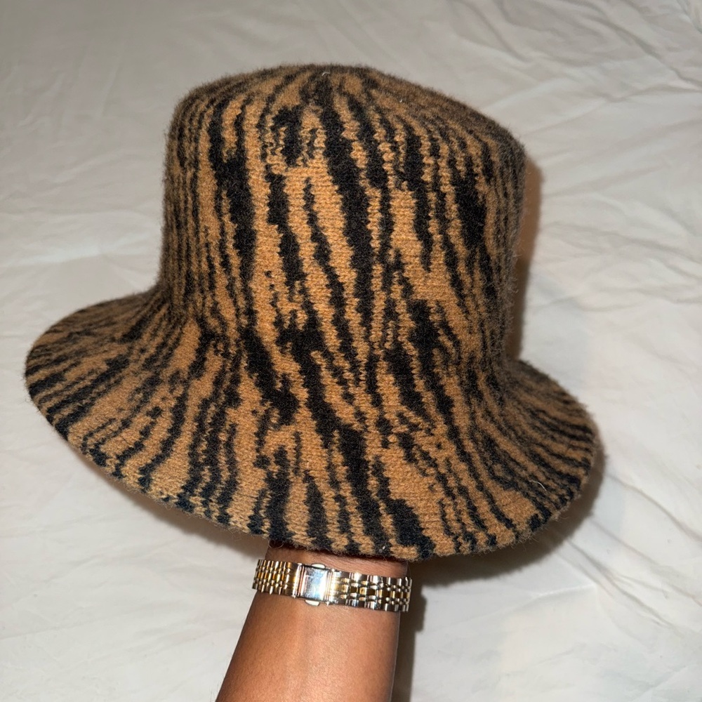 Anthropology Brown and Black Animal Print Bucket Hat